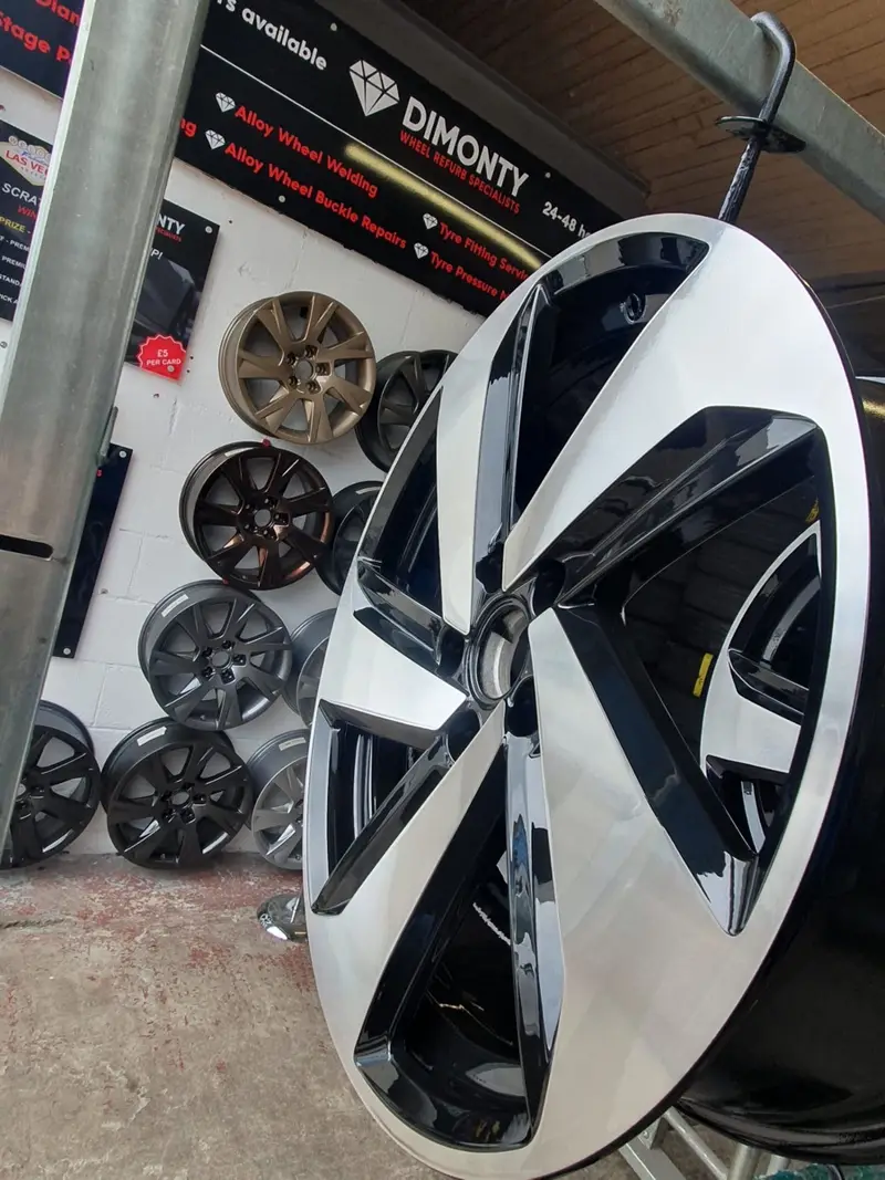 Powder coated alloy wheel set refinished by Dimonty Alloys