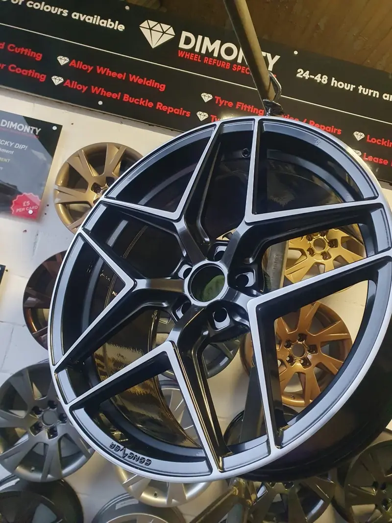 Corroded alloy wheel stripped and refinished by Dimonty Alloys, Wigan