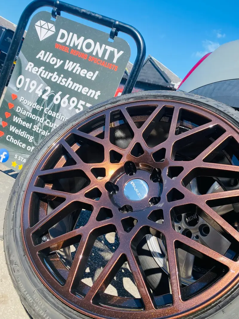 Powder coated alloy wheel set refinished by Dimonty Alloys