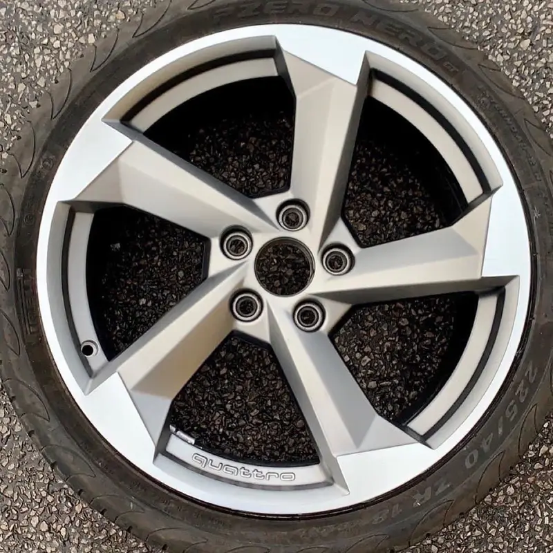 Powder coated alloy wheel set refinished by Dimonty Alloys