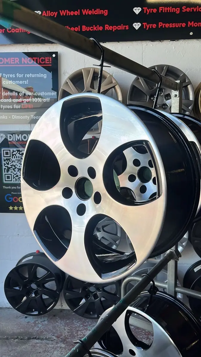 Repaired and refurbished alloy wheel by Dimonty Alloys, Wigan